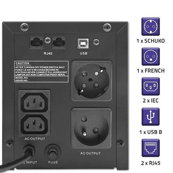 Лінійно-інтерактивне ДБЖ Qoltec Monolith LCD 2000VA/1200W (53771) 503354 фото