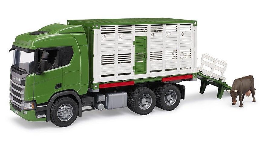 Масштабная модель Bruder Scania Super 560R для перевозки животных с коровой (03548) 643924 фото