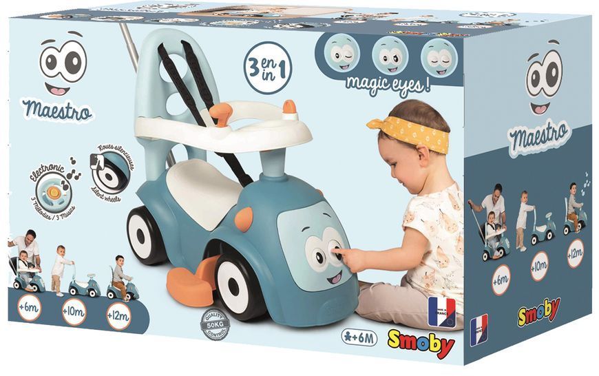 Каталка з батьківською ручкою Smoby Маестро 3 в 1, блакитний (720304) 643966 фото