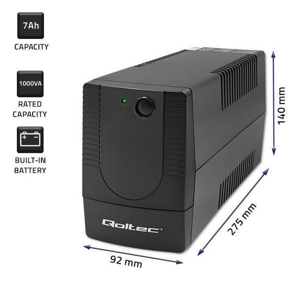 Лінійно-інтерактивне ДБЖ Qoltec Monolith 1000VA/600W (53774) 503095 фото