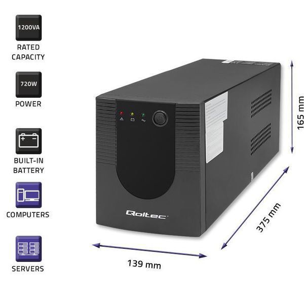 Лінійно-інтерактивне ДБЖ Qoltec Monolith 1200VA/720W (53775) 503201 фото