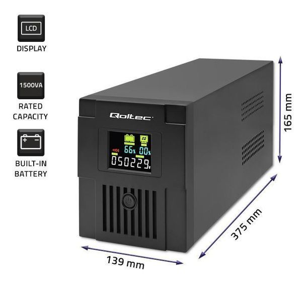 Лінійно-інтерактивне ДБЖ Qoltec Monolith LCD 1500VA/900W (53770) 503327 фото